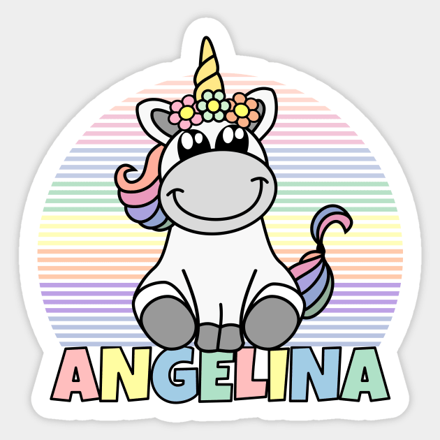 Angelina First Name Cute Unicorn Rainbow Sticker by xsylx